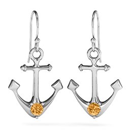 Gemstone Anchor Earrings in 925 Sterling Silver with Citrine