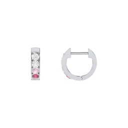 Personalised Gemstone Huggie Earrings in 925 Sterling Silver with Diamond, Pink Tourmaline, and Ruby