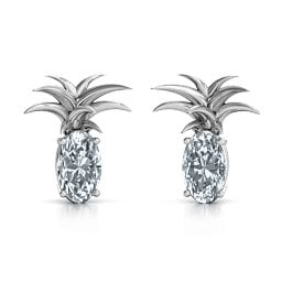 Oval Stone Pineapple Earrings in 925 Sterling Silver