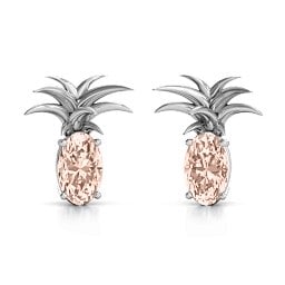 Oval Stone Pineapple Earrings in 925 Sterling Silver with Morganite