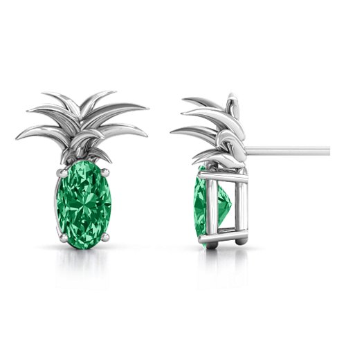 Oval Stone Pineapple Earrings – Sterling Silver with Emerald