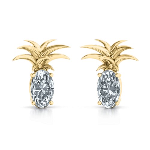 Oval Stone Pineapple Earrings – 10K Yellow Gold with Diamond