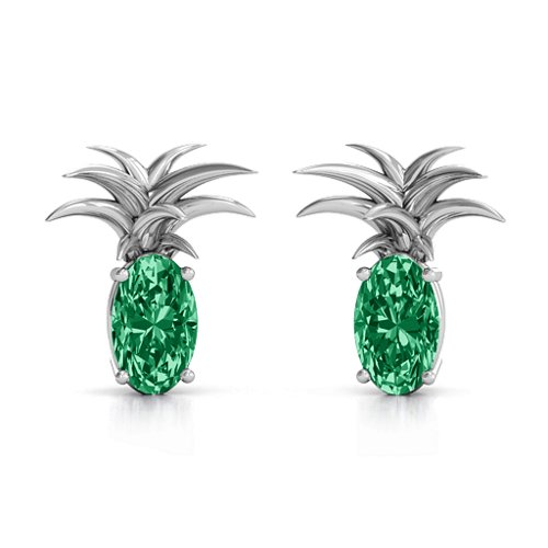 Oval Stone Pineapple Earrings – Sterling Silver with Emerald