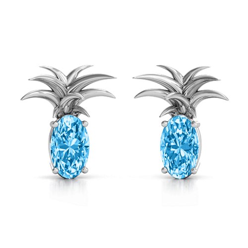 Oval Stone Pineapple Earrings – Sterling Silver with Blue Topaz