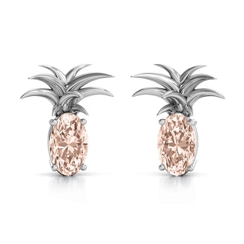 Oval Stone Pineapple Earrings – Sterling Silver with Morganite
