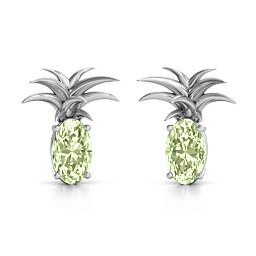 Oval Stone Pineapple Earrings in 925 Sterling Silver with Peridot