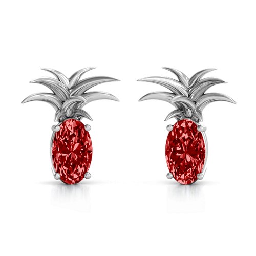 Oval Stone Pineapple Earrings – Sterling Silver with Garnet