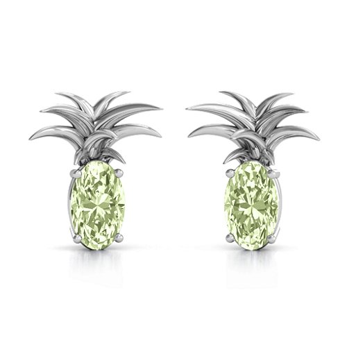 Oval Stone Pineapple Earrings – Sterling Silver with Peridot