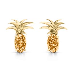 Oval Stone Pineapple Earrings in 10K Solid Yellow Gold with Citrine