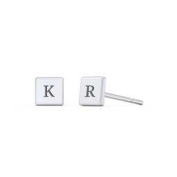Engravable Square Disc Studs Earrings in 925 Sterling Silver