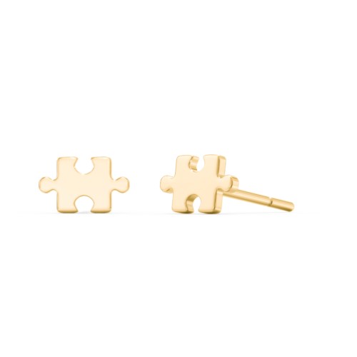 Puzzle Piece Shape Stud Earrings – 10K Yellow Gold