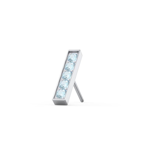 Petite Bar Single Stud with Accents – Sterling Silver with Blue Topaz