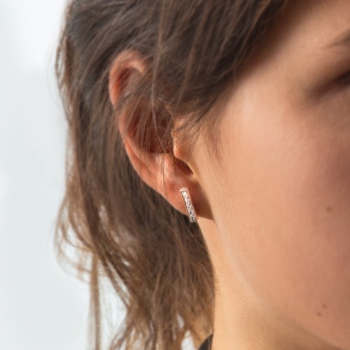 Petite Bar Single Stud with Accents – Sterling Silver with Cubic Zirconia
