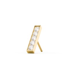 Petite Bar Single Stud with Accents in 10K Solid Yellow Gold with White Premium Zirconia