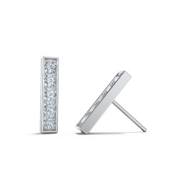 Petite Bar Stud Earrings with Accents in 925 Sterling Silver with Aquamarine