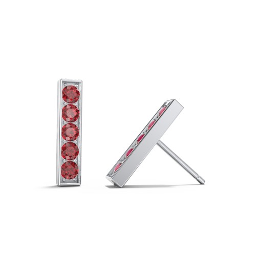 Petite Bar Stud Earrings with Accents – Sterling Silver with Garnet