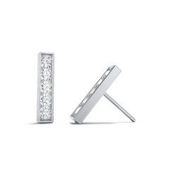 Petite Bar Stud Earrings with Accents – 10K Yellow Gold with Cubic Zirconia