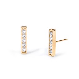 Petite Bar Stud Earrings with Accents in 10K Solid Yellow Gold with White Premium Zirconia