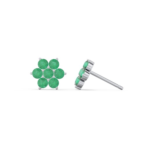 Flower Stud Earrings with Gemstones – Sterling Silver with Emerald