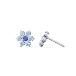 Flower Stud Earrings with Gemstones in 925 Sterling Silver with Blue Sapphire and Blue Topaz