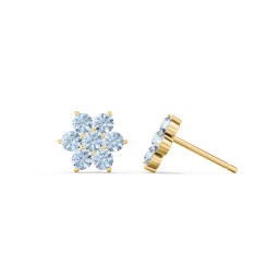 Flower Stud Earrings with Gemstones in 10K Solid Yellow Gold with Blue Topaz
