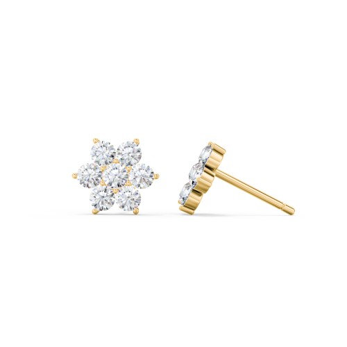 Flower Stud Earrings with Gemstones – 10K Yellow Gold with Diamond