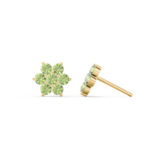 Flower Stud Earrings with Gemstones – 10K Yellow Gold with Peridot