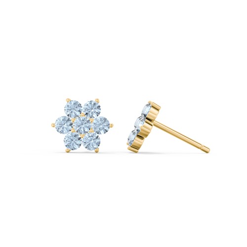 Flower Stud Earrings with Gemstones – 10K Yellow Gold with Blue Topaz