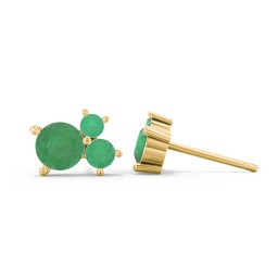 3-Stone Cluster Stud Earrings in 10K Solid Yellow Gold with Emerald