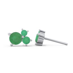 3-Stone Cluster Stud Earrings in 925 Sterling Silver with Emerald