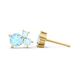 3-Stone Cluster Stud Earrings in 10K Solid Yellow Gold with Blue Topaz