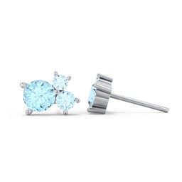 3-Stone Cluster Stud Earrings in 925 Sterling Silver with Blue Topaz