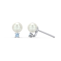 Freshwater Pearl and Accent Stud Earrings in 925 Sterling Silver with Blue Topaz and Freshwater Pearl