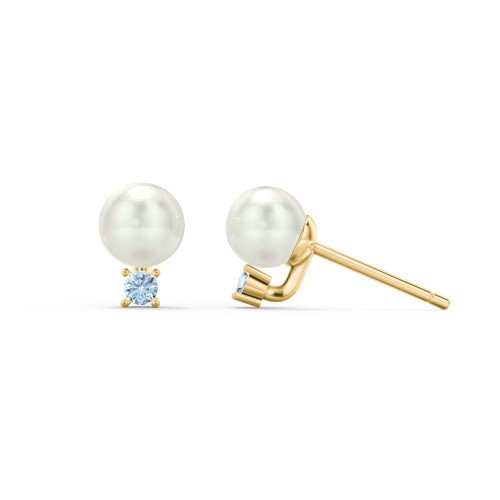 Freshwater Pearl and Accent Stud Earrings – 10K Yellow Gold with Blue Topaz and Freshwater Pearl