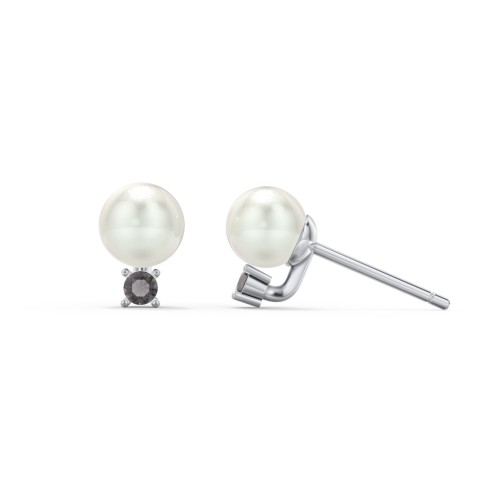 Freshwater Pearl and Accent Stud Earrings – Sterling Silver with Smokey Quartz and Freshwater Pearl