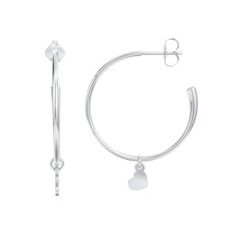 Large Open Hoop Earrings with Removable Heart Charm in 925 Sterling Silver