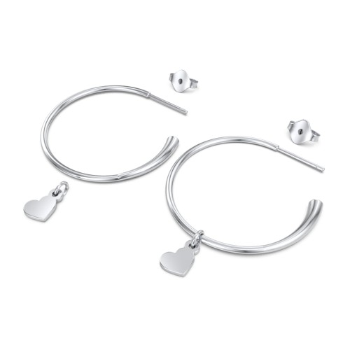 Large Open Hoop Earrings with Removable Heart Charm – Sterling Silver