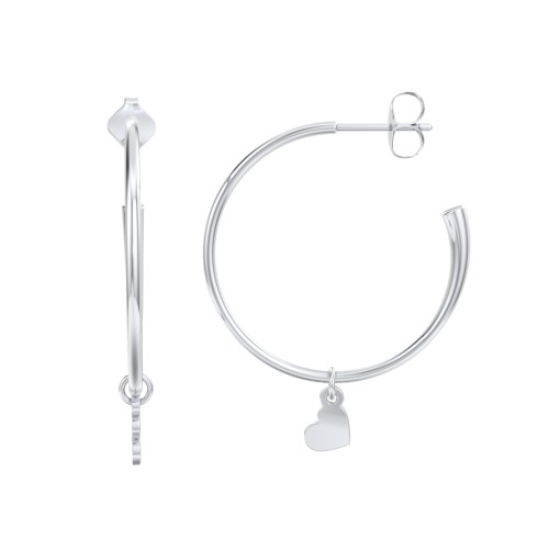 Large Open Hoop Earrings with Removable Heart Charm – Sterling Silver