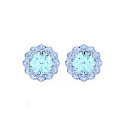 Halo Round Stud Earrings in 925 Sterling Silver with Blue Topaz and Fancy Blue Premium Zirconia