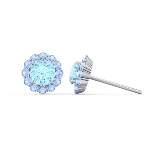 Halo Round Stud Earrings – Sterling Silver with Blue Topaz and Fancy Blue Premium Zirconia