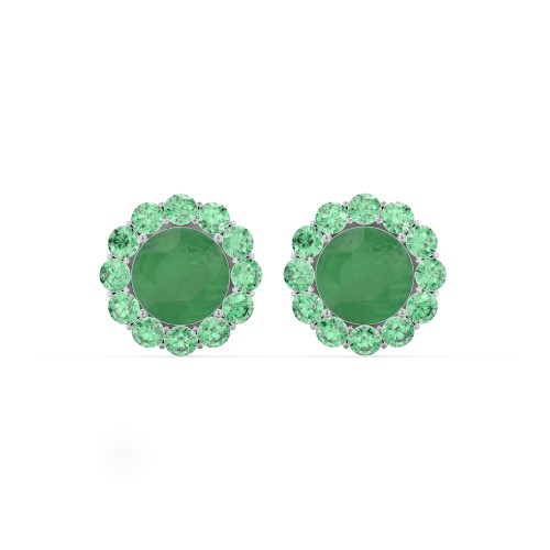 Halo Round Stud Earrings – Sterling Silver with Emerald and Green Premium Zirconia