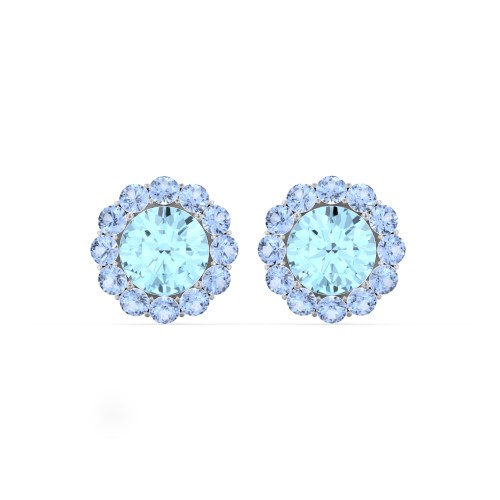 Halo Round Stud Earrings – Sterling Silver with Blue Topaz and Fancy Blue Premium Zirconia