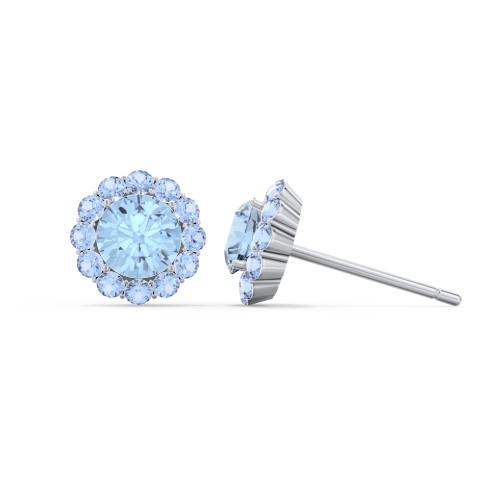 Halo Round Stud Earrings – Sterling Silver with Blue Topaz and Fancy Blue Premium Zirconia