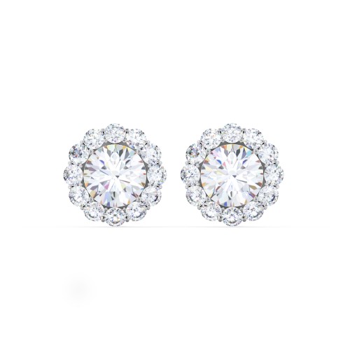 Halo Round Stud Earrings – Sterling Silver with Lab Diamond and Diamond