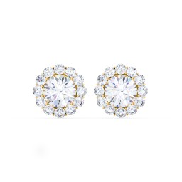 Halo Round Stud Earrings in 10K Solid Yellow Gold with Diamond