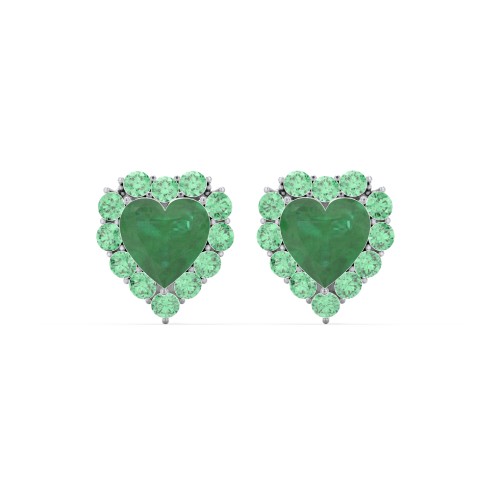 Halo Heart Stud Earrings – Sterling Silver with Emerald and Green Premium Zirconia