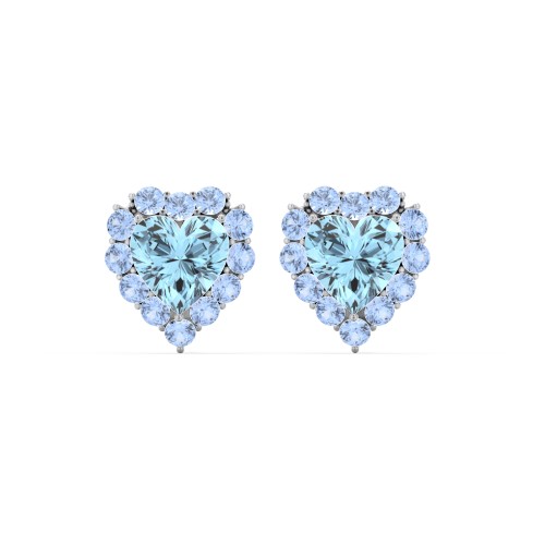 Halo Heart Stud Earrings – Sterling Silver with Blue Topaz and Fancy Blue Premium Zirconia