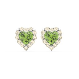 Halo Heart Stud Earrings in 925 Sterling Silver with Peridot and Fancy Yellow Premium Zirconia