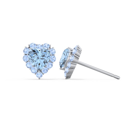 Halo Heart Stud Earrings – Sterling Silver with Blue Topaz and Fancy Blue Premium Zirconia
