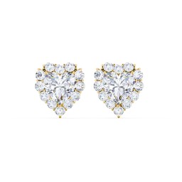 Halo Heart Stud Earrings in 10K Solid Yellow Gold with Diamond